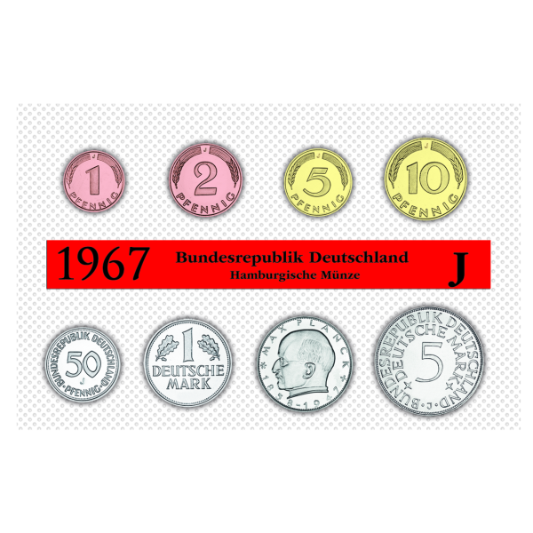 Bundesrepublik Deutschland, offizieller Kursmünzensatz 1967 - PP