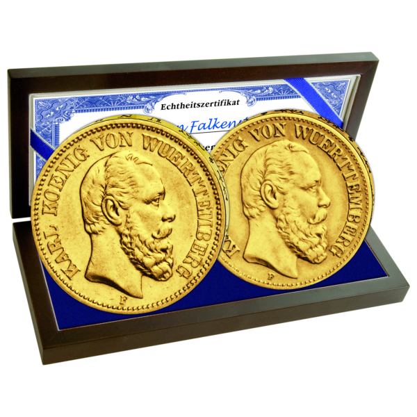 Gold-Satz 10+20 Mark kl. Adler, Karl (2 Goldmünzen) - Satzbild in Kassette