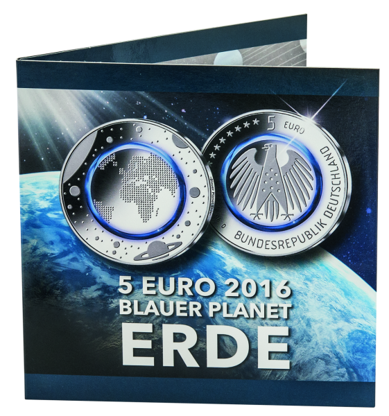 5x2 Euro Blauer Planet mit Medaille - Sammelmappe offen
