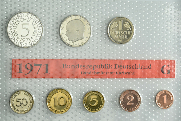 Offizieller BRD-Kursmünzensatz 1971 Prägestätte Karlsruhe - Polierte Platte