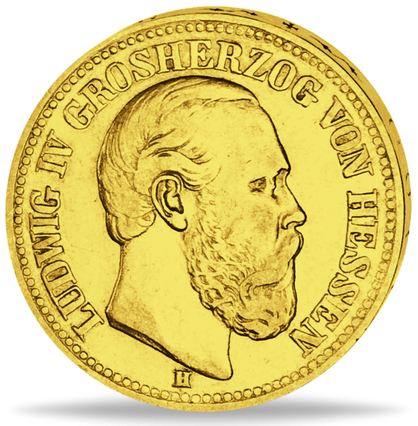 Hessen 10 Mark „Großherzog Ludwig IV.“ 1880 - Gold - Münze Vorderseite