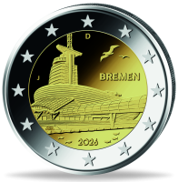 2 Euro Klimahaus Bremerhaven, 2026, bfr., PuW - Münze Vorderseite 2 Euro Klimahaus Bremerhaven, 2026, bfr., PuW - Münze Vorderseite