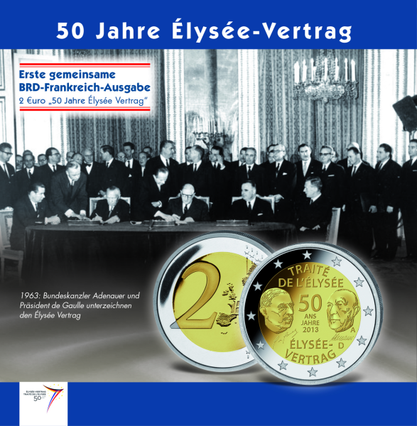 6x 2 Euro Élysée-Vertrag, alle 5 Prägestätten + 2 E Frankreich - Albumfront