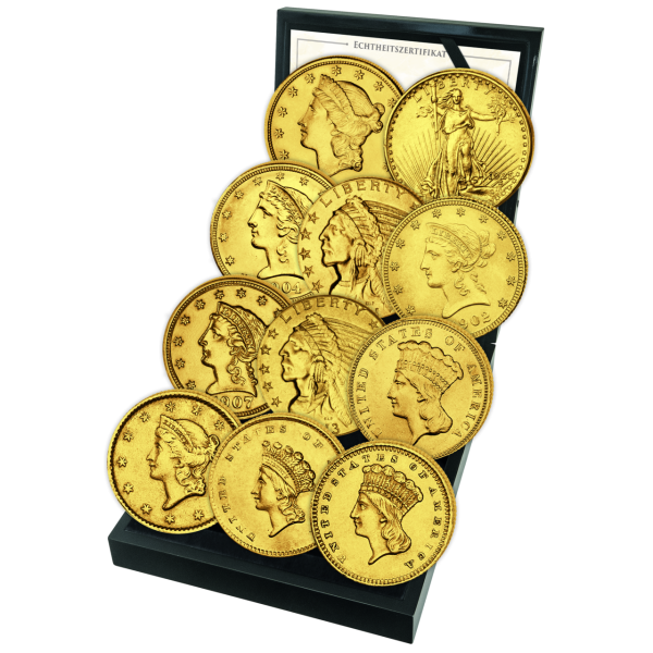 Dollar-Typen-Kollektion 11 Münzen - Gold - Satzbild