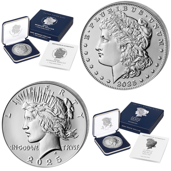USA, 1 Peace-Dollar & 1 Morgan-Dollar, 2025, stempelglanz - Satzbild