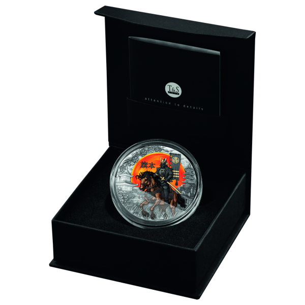 5 $ Hatamoto 2026, 2 Oz Ag, Farb- & Goldvered., Antik-Finish - Münze in Etui