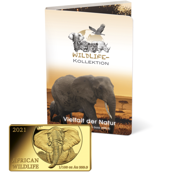 Anlage-Barren 1/100 Unze Gold Elefanten-Bulle - Satz