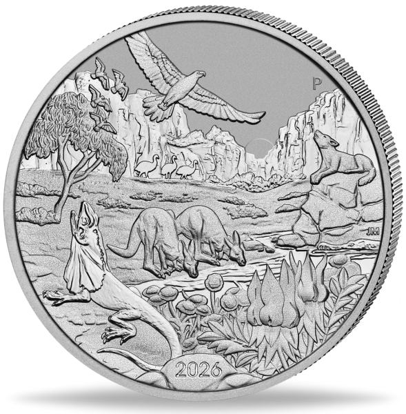 100 Dollar The Outback - Wonders of Australia 1 Oz Platin - Münze Vorderseite
