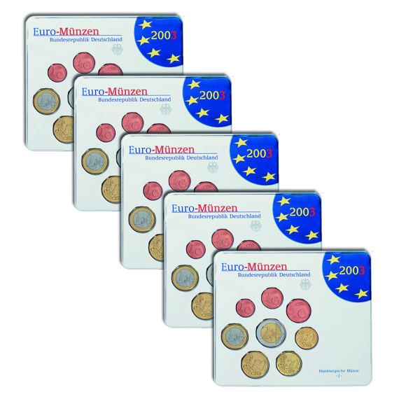 5x 3,88 Euro-Kursmünzensatz „BRD - 2003“ - Stempelglanz