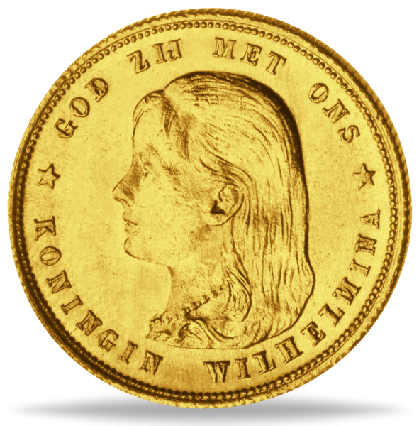 10 Gulden Wilhelmina mit langem Haar - Vorderseite Münze