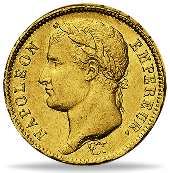 40 Französische Francs 1807-1813, Kaiser Napoleon I. mit Kranz-Münze Vorderseite