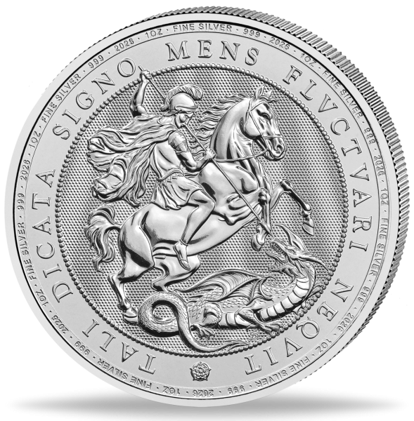 2 Pfund St. George & Dragon 1 Unze Silber - Münze Vorderseite
