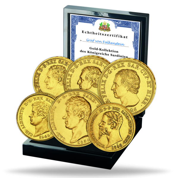 Komplett-Gold-Kollektion Königreich Sardinien 6 Münzen - Satzbild