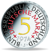 Deutschland, 5 DMk Silberadler mit Farbapplikation - Münze Vorderseite Deutschland, 5 DMk Silberadler mit Farbapplikation - Münze Vorderseite