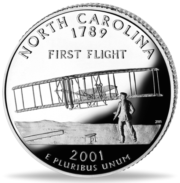 USA, 1/4 $ North Carolina, State Quarter-Serie, 2001, bfr - Münze Vorderseite
