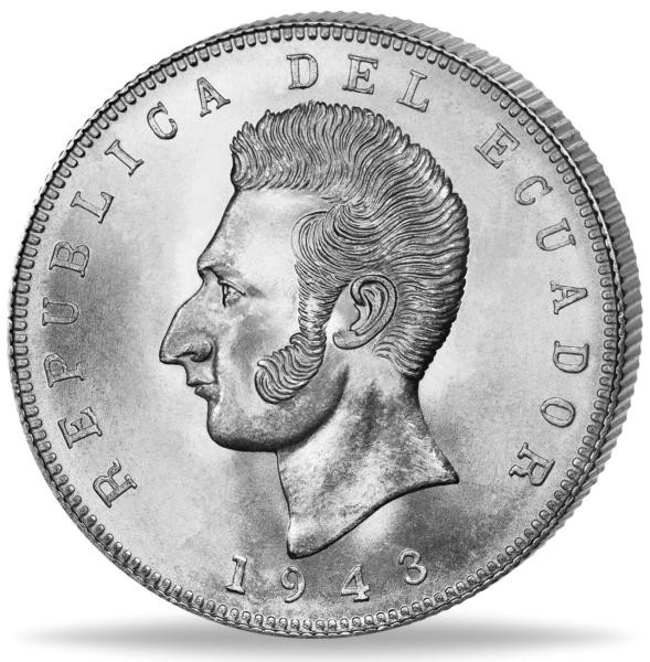 Ecuador, 5 Sucres Antonio José de Sucre - Silber - Münze Vorderseite