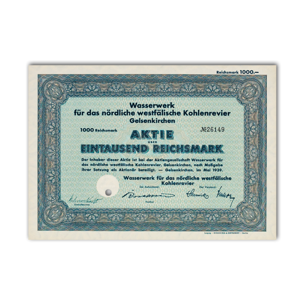 1000 Reichsmark Gelsenkirchener Wasserwerke AG - Aktie