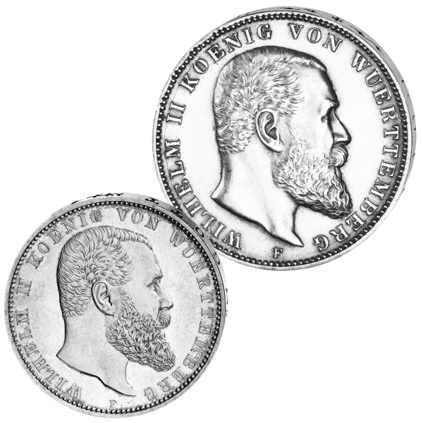 Königreich Württemberg, Satz 3+5 Mk (J.175 & 176), König Wilhelm II. - Kaiserrei