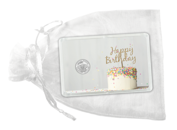 Happy Birthday Geschenkverpackung 16mm mit Muenze auf Beutel