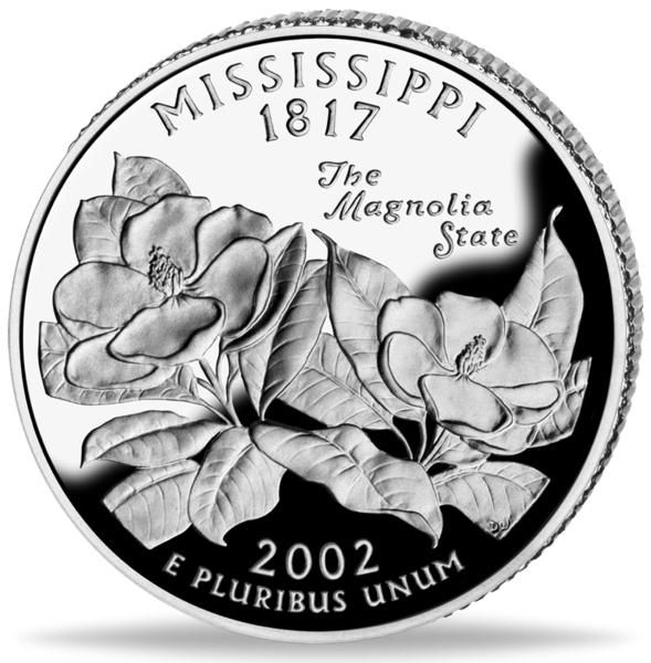 USA, 1/4 $ Mississippi, State Quarter-Serie, 2002, bfr - Münze Vorderseite