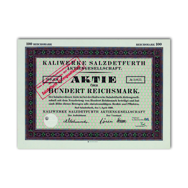 100 Reichsmark Kaliwerke Salzdetfurth AG - Aktie
