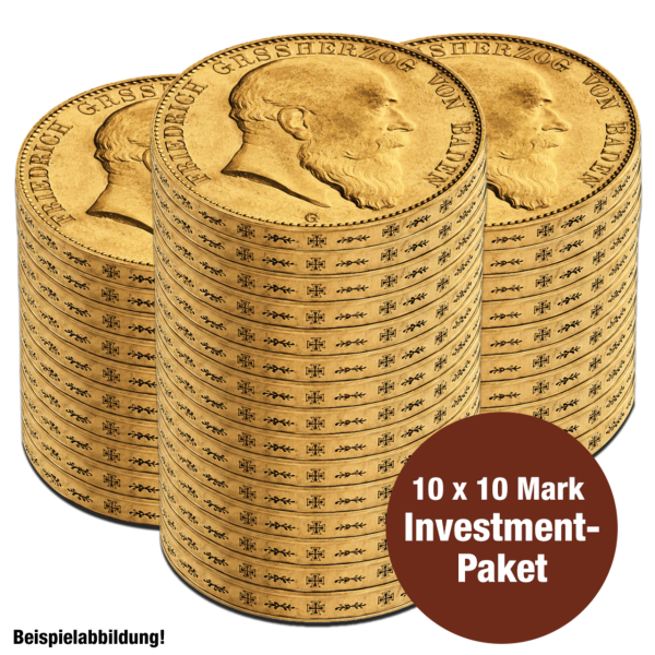 10x 10-Mark-Goldmünzen 1902-1907 (J.190), Friedrich I. Investment - Satzbild