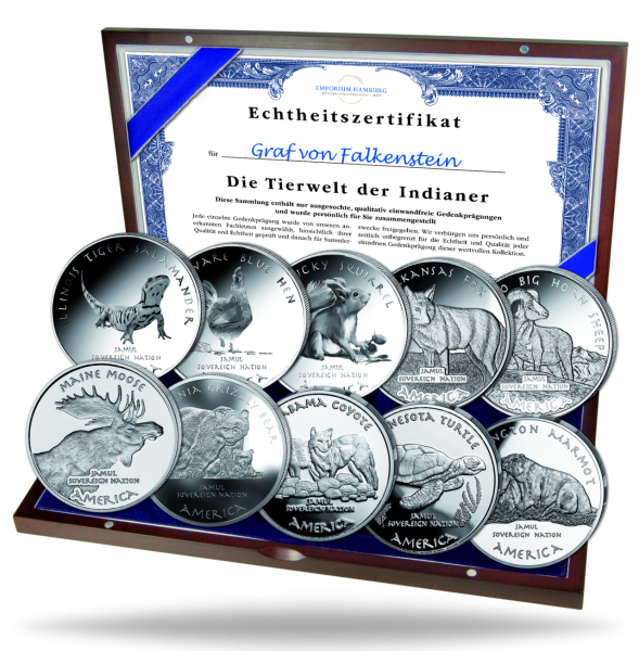 USA, Silber-Kollektion „Die Tierwelt d. Indianer“ (10 Mz.) - 10 Unzen Silber