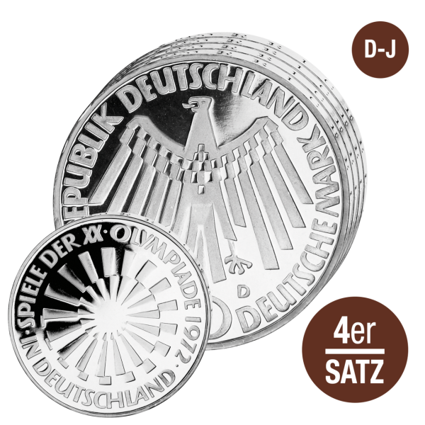 Bundesrepublik Deutschland,10 DM Olympiade I Spirale München 4 Münzen D-J