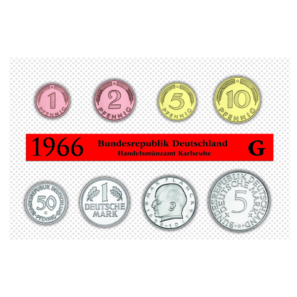 Bundesrepublik Deutschland, offizieller Kursmünzensatz 1966 - PP