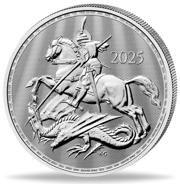 Großbritannien 2 Pfund St. George & Dragon 1 Oz Silber 2025 - Münze Vorderseite