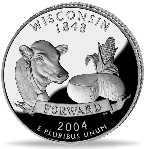 USA, 1/4 $ Wisconsin, State Quarter-Serie, 2004, bfr - Münze Vorderseite
