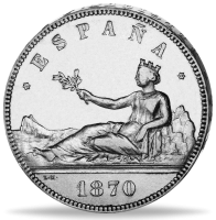Spanien, provisorische Regierung, 5 Pesetas sitzende Hispania (1869-1870) - Silber