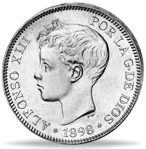 5 Pesetas König Alfonso XIII. - Vorderseite Münze