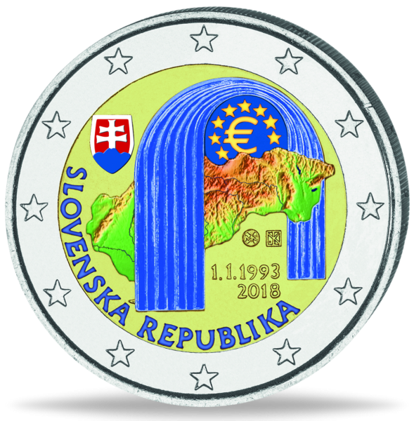 2 Euro Republik Slowakei 25 Jahre mit Farbapplikation - Münze Vorderseite