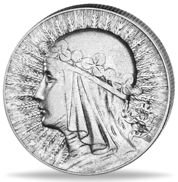 Polen, 5 Zlotych 1932-1934 Frauenkopf - Silber - Münze Vorderseite