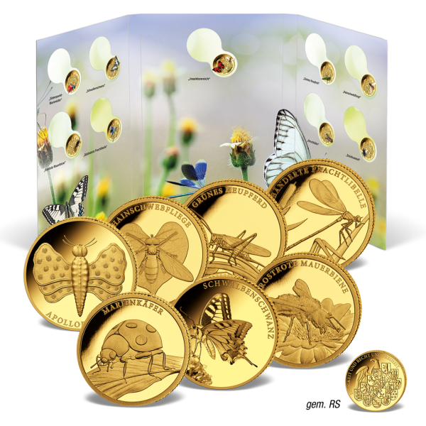 Set mit 7x Gold-Gedenkprägungen zur 5 €-Serie Wunderwelt Insekten - Satzbild