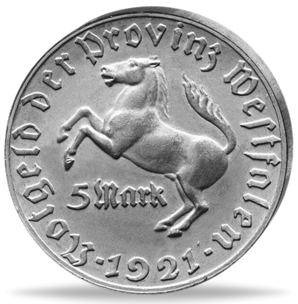Provinz Westfalen, 5 Mark 1921 Freiherr vom Stein - Notgeld - Münze Vorderseite