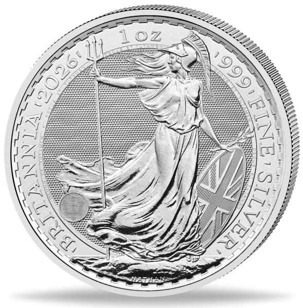 Großbritannien 2 Pfund Britannnia 1 Unze Silber 2026 - Münze Vorderseite