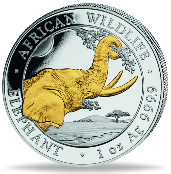 1 Unze African Wildlife Elephant vergoldet - Vorderseite Münze
