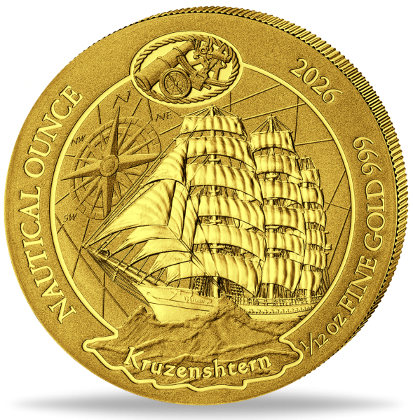 10 Ruanda Francs Kruzenshtern Nautical Ounce 1/2 oz Gold - Münze Vorderseite