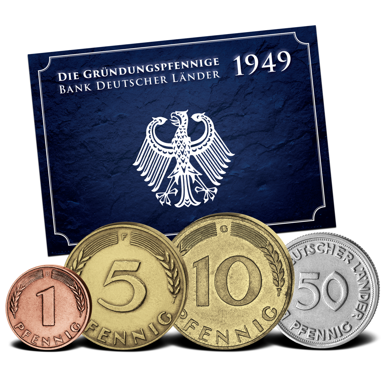 50 Pfennig Bank Deutscher Länder 1949 G Ankauf Bundesrepublik Deutschland, Komplett-Satz 1 Pfennig bis 50 Pfennig 1949