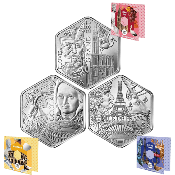 3x 10 Euro Frankreichs Regionen, 2026, Silber, st, in Coincards - Satzbild
