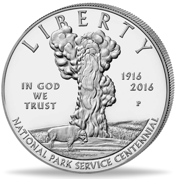 1 US Dollar National Park Service - Yellowstone - Silber - Münze Vorderseite