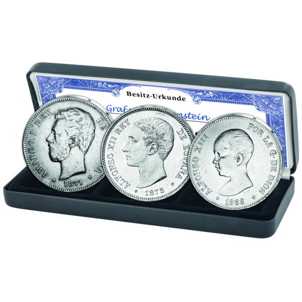3 x 5 Pesetas  Amadeo Alfonso XII Alfonso XIII - Kassette