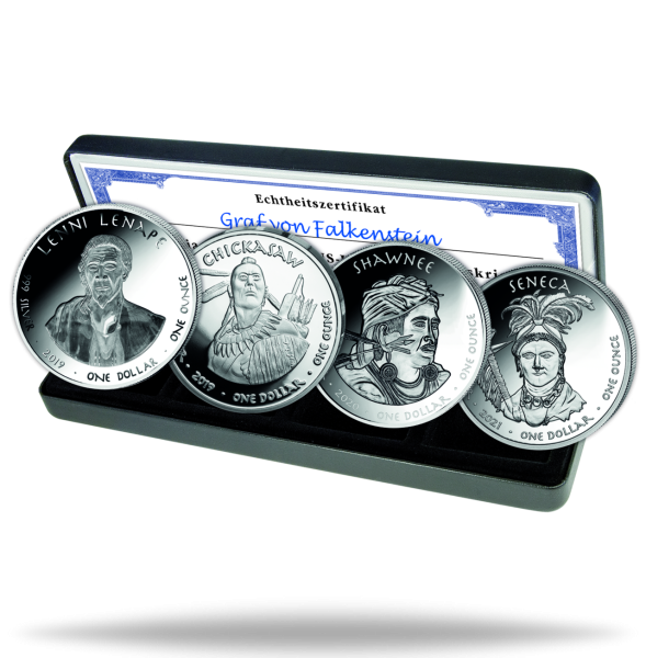 USA, Silber-Satz 4 x 1 $ Indianer-Stämme US-Unabhängigkeitskrieg - Silber