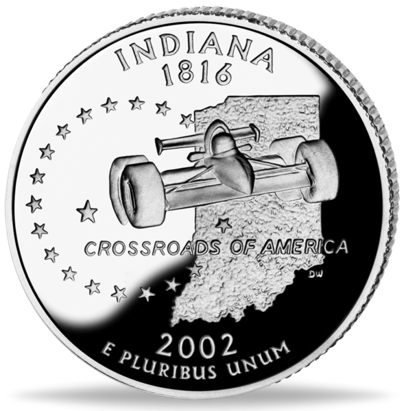 USA, 1/4 $ Indiana, State Quarter-Serie, 2002, bfr - Münze Vorderseite