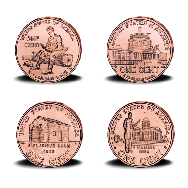 4 x 1 US Cent Abraham Lincoln Pennies - Gruppenbild