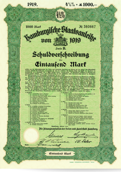 1000 Mark Hamburg - Staatsanleihe