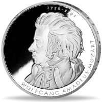 10 Euro Wolfgang Amadeus Mozart - Vorderseite Münze 10 Euro Wolfgang Amadeus Mozart - Vorderseite Münze