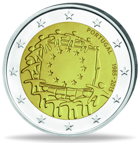 2 Euro-Coincard 30 Jahre Europaflagge, Portugal, 2015, st Münze Vorderseite+